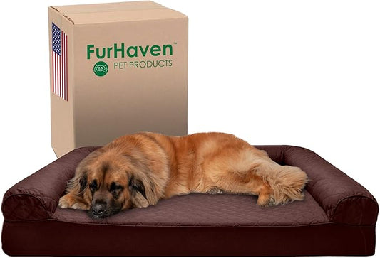 Furhaven Memory Foam Dog Bed for Large Dogs w/ Removable Bolsters & Washable Cover 125 lbs