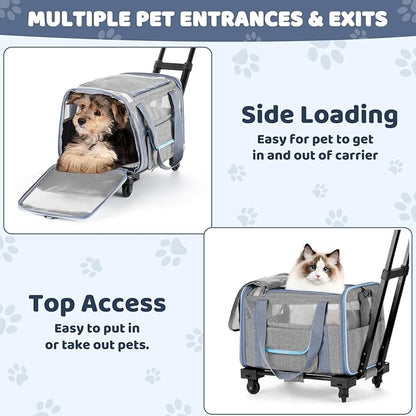 Pet Carrier for Small Dog Cat, Airline Approved Dog Carrier with Wheels Soft Sided Dog Rolling Crate Cat Travel Bag up to 20 Lbs Pet Strollers for Small Pets