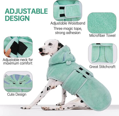 Dog Bathrobe Dog Drying Coat, Microfibre Material Fast Drying Super Absorbent Dog Bath Towel, Magic Sticker & Belly Strap, Dog Robes for After Bath Dog Bath Robe for Puppy Small Medium Large Dog Cat