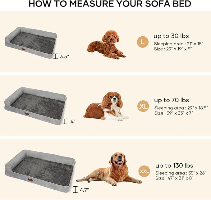Orthopedic Dog Bed Waterproof Large Dog Bed with Removable Bolsters & Washable Cover 39" x 23" x 7" Dark