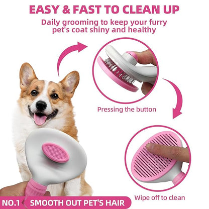 Bath Grooming Kit for Pets - Hair Brush Set with Towel, Washing Gloves, and Shampoo Scrubber Brush for Dogs and Cats (Pink)