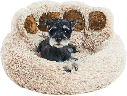 Jiupety Pet Round Bed of Paw Shape (26"×26"×8"), Camel.
