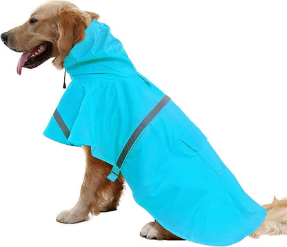 NACOCO Large Dog Raincoat Adjustable Pet Water Proof Clothes Lightweight Rain Jacket Poncho Hoodies with Strip Reflective (M