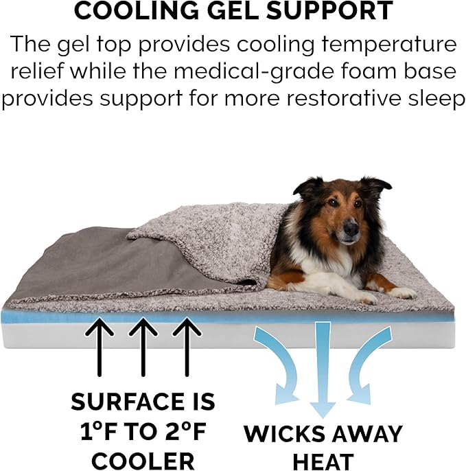 Furhaven Cooling Gel Dog Bed for Large/Medium Dogs w/ Removable Washable Cover 55 lbs