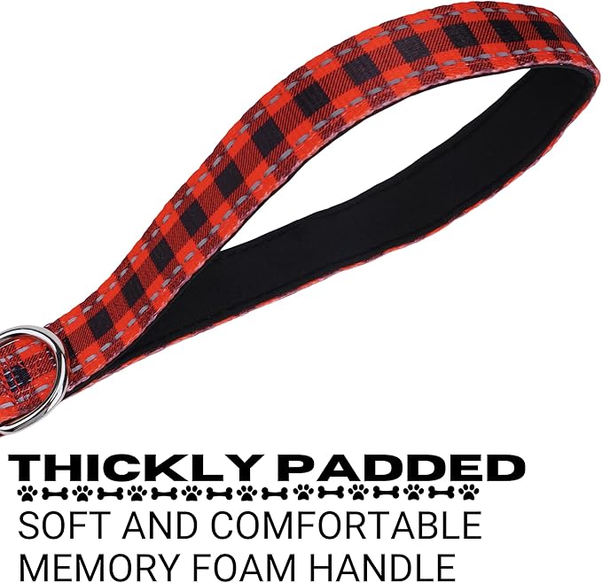 EcoBark Dog Leash - Soft & Reflective Comfort Leash with Padded Handle - Strong Durable Heavy Duty - Training and Pulling for Small, Medium or Large Dogs (Red Buffalo Plaid)