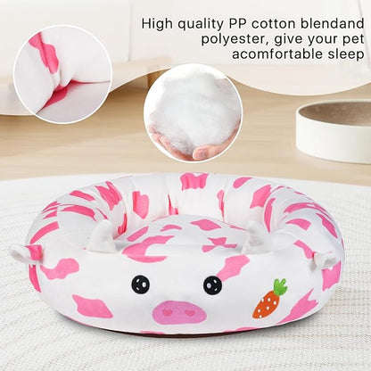 26" Strawberry Cow Pet Bed, Calming Dog & Cat Plush Bed, Fulffy Comfy Padded Cat Mat Plush Pet Bed, Non-Slip Bottom, Soft Washable Sleeping Dog Cot for Medium Small Dogs Cat Puppy Kitty