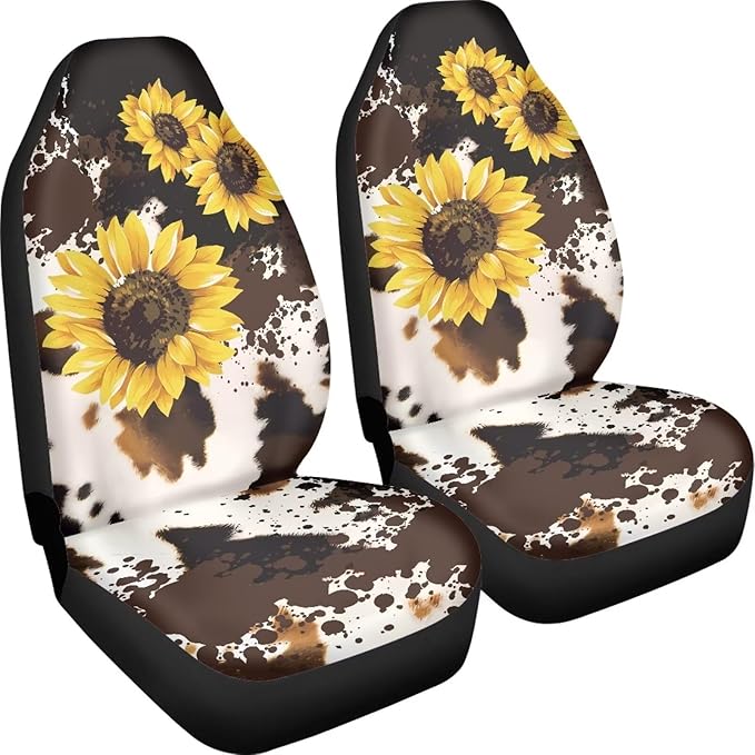 Cow Sunflower Print Car Seat Covers Front Seats Only Air Mesh Cloth Automotive Vehicle Seat Covers Cars Interior for Cars