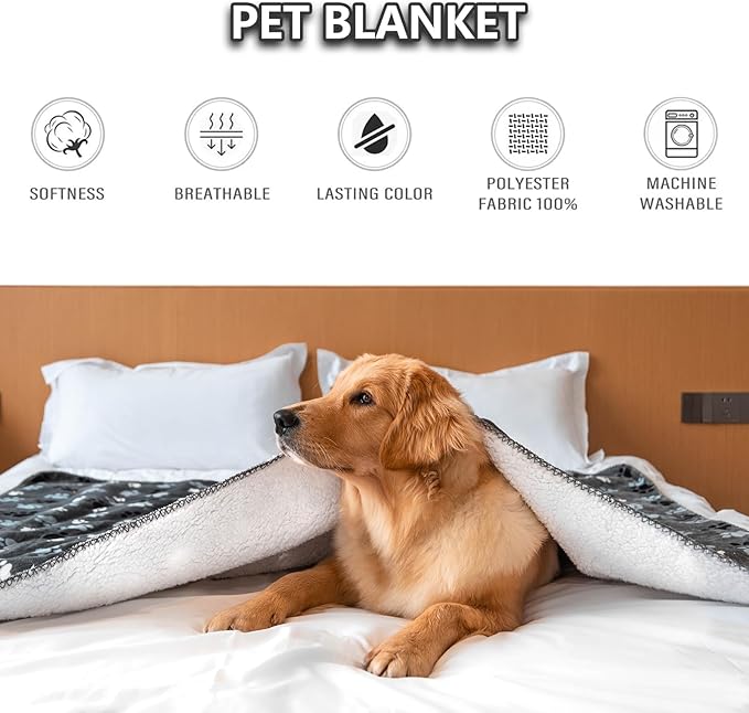 Waterproof Dog Blanket, Pattern Printing Super Soft Warm Fluffy Facecloth Sofa Car Bed Protector, Urine Proof Washable Outdoor Pet Blanket for Puppy Large Dogs & Cats(paw & Bone40*30)