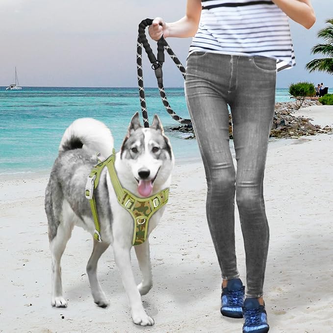 BARKBAY No Pull Dog Harness Large Step in Reflective Dog Harness with Front Clip and Easy Control Handle for Walking Training Running with ID tag Pocket(Camo