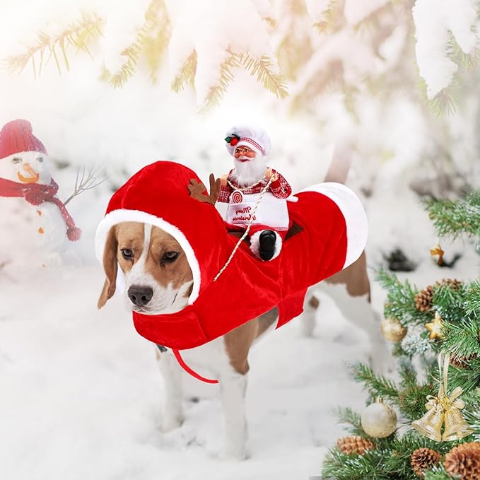 BWOGUE Santa Dog Costume Christmas Pet Clothes Santa Claus Riding Pet Cosplay Costumes Party Dressing up Dogs Cats Outfit for Small Medium Large Dogs Cats