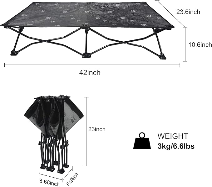 YEP HHO 47 Inches Long Elevated Folding Pet Bed Cot Travel Portable Breathable Cooling Textilene Mesh Sleeping Dog Bed (47 Inch (Pack of 1), Cooling Grey)