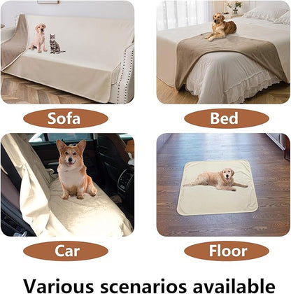 100% Waterproof Dog Blanket,82x108 inches Soft Leak Proof Pet Couch Throw for Sofa, Bed Furniture Protector Covers from Dogs Puppys Cats Washable-Beige+Khaki