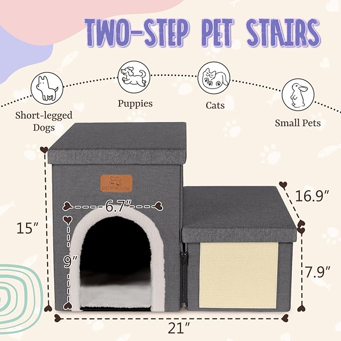 downluxe Dog Stairs for Small Dogs (2-Step Pet