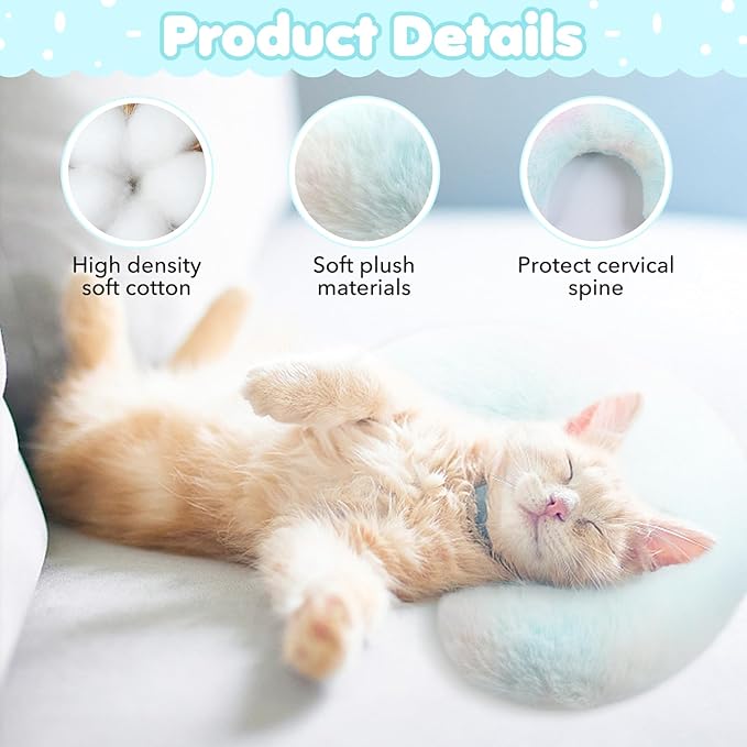 Bonaweite Cat Pillow, Soft Calming Pillow for Dogs, Pet Neck Pillows for Cervical Protection and Sleeping Support, Pet Calming Toy for Anxiety Relief, U-Shaped Soothing Cuddler