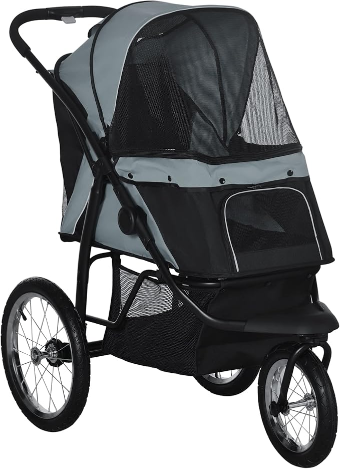 NicBex Dog Stroller with 3 Big Wheels Foldable Cat Stroller with Adjustable Canopy