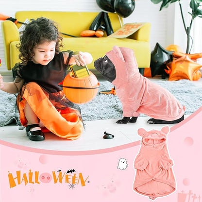 DELIFUR Dog Halloween Pig Costume - Boston Terrier Adorable Pig Holiday Outfit Cute Hoodie Halloween Cosplay Costume Animal for Small and Medium Dog (Pig, Back: 19.5")