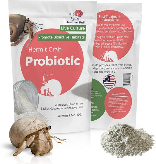 Snout and Shell - Hermit Crab Probiotic - 4 oz - 100 Grams - Hermit Crab Food Supplement - Live Bacillus Cultures for Healthy Digestion