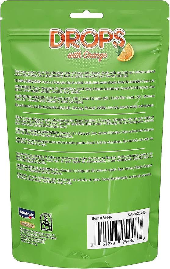 Vitakraft Drops Guinea Pig Treat - Orange - Yogurt Treats for Guinea Pigs Orange 5.3 Ounce (Pack of 1)