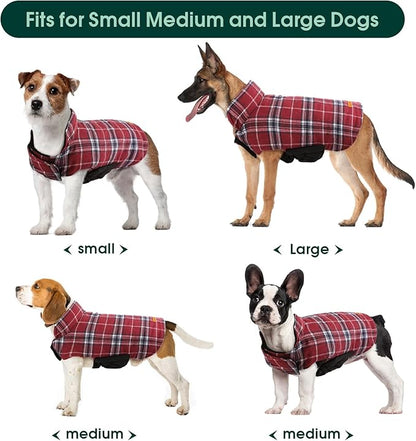 Kuoser Cozy Waterproof Windproof Reversible British Style Plaid Dog Vest Winter Coat Warm Dog Apparel for Cold Weather Dog Jacket for Small Medium Large Dogs with Furry Collar (XS 3XL),Red M