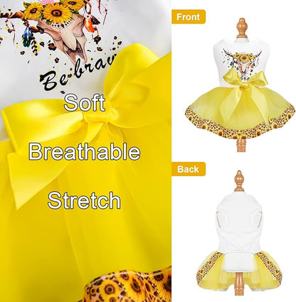 Dog Clothes Summer Sunflower Lace Dog Dress