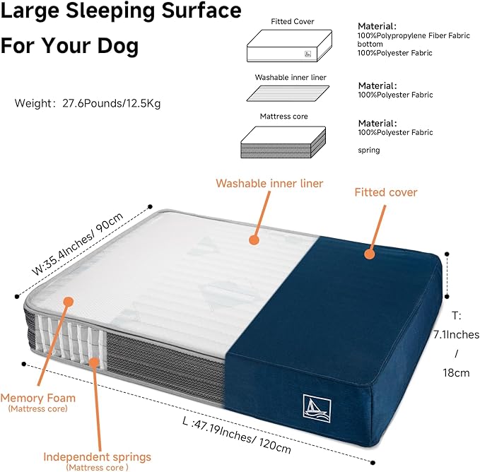Orthopedic Dog Bed for Large Dogs 7-Inch Thick