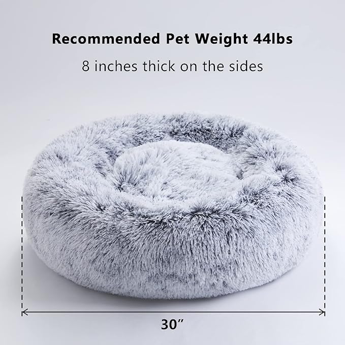 WESTERN HOME WH Calming Dog & Cat Bed, Anti-Anxiety Donut Cuddler Warming Cozy Soft Round Bed, Fluffy Faux Fur Plush Cushion Bed for Small Medium Dogs and Cats (20"/24"/27"/30")