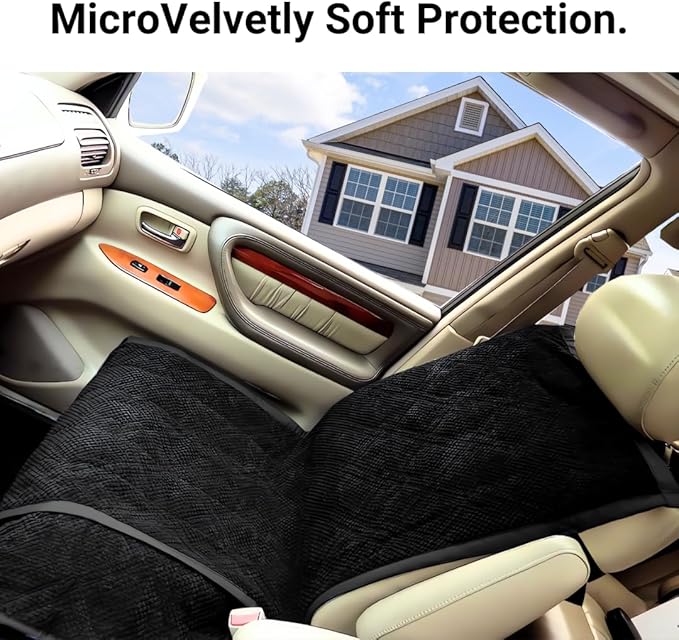 Deluxe Micro Velvet Quilted and Padded Dog Car Single Seat Cover with Comfort Fabric and Non-Slip Back Best for Car Truck and SUV 21"x72", Black