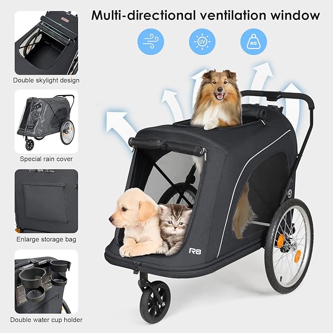 R8 Extra Large Foldable Pet Stroller 100 lbs,