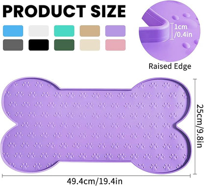 Dog Food Mat Anti-Slip Silicone Dog Bowl Mat Thicker Pet Placemat Waterproof Cat Feeder Pad with Raised Edge Puppy Kitten Feeding Mats Suitable Small Medium-Sized Dogs Cats Eating Tray