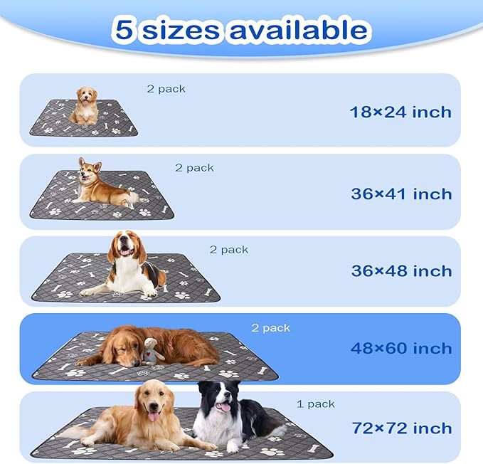 Washable Pee Pads for Dogs Extra Large 48"x60" 2 Pack