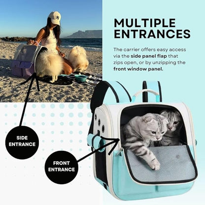 Portable Pet Carrier Backpack for Cats, Dogs and Small Animals Up to 25lbs l Ventilated Mesh Design l Airline-Approved l Ideal for Travel, Hiking, Camping (Turquoise)