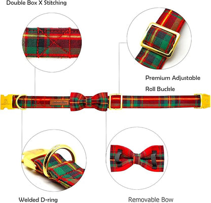 Lionheart glory Christmas Plaid Dog Collar, Dog Bow Collar Adjustable Soft and Comfortable Bowtie Collars for Small Dogs Girl or Boy Pet Gift Fall Collar Dog Bow