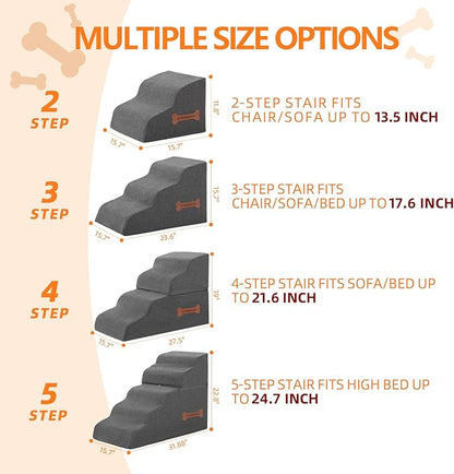 5-Step Pet Stairs: Indoor& Outdoor Non-Slip Waterproof Fabric Cover, Pet Stairs for Small Dogs and Cats or Pets to Get on High Beds and Perch to Look Out Windows, Grey（22.8" H