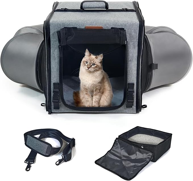 Cat Travel Carrier with Litter Box Portable Single Cat Carriers for Cat and Pet Shelter Ideal for Single Cat Soft Foldable Design with Shoulder Strap, One Hammocks and Cushion