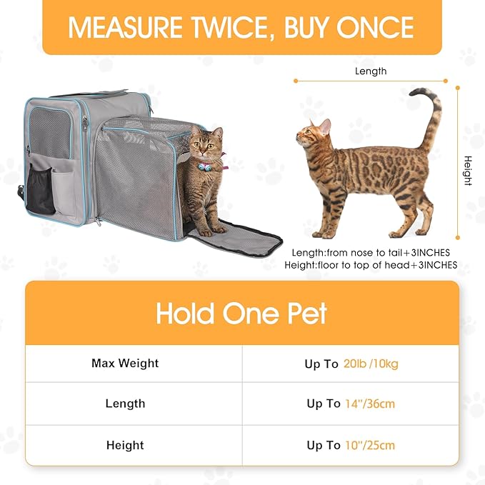 Cat Backpack Carrier with Litter Box, Expandable Portable Cat Carrier Backpack with Cat Tunnel, Cat Travel Carrier with Litter Box, up to 20 lb to Road Trip, Camping, Hiking, Grey