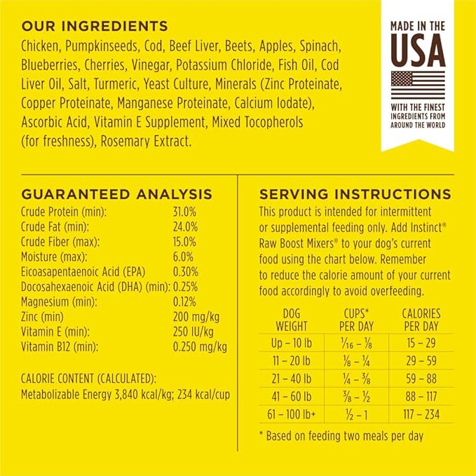 Instinct Raw Boost Mixers Freeze Dried Raw Dog Food Topper, Grain Free Dog Food Topper with Functional Ingredients 5.5 Ounce (Pack of 1)