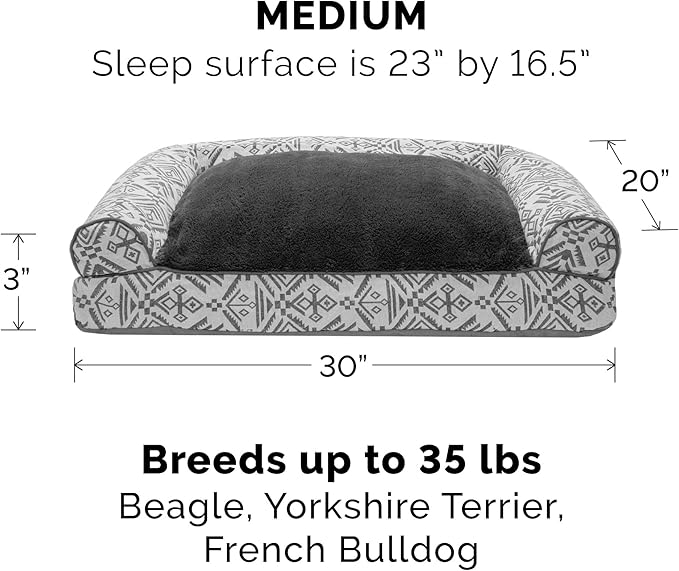 Furhaven Pillow Dog Bed for Medium/Small Dogs w/ Removable Bolsters & Washable Cover