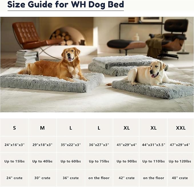 WESTERN HOME WH Dog Crate Bed for Large Dogs, Waterproof Orthopedic Dog Bed - Egg Crate Foam Dog Bed with Removable Washable Cover, Plush Dog Bed with Non-Slip Bottom