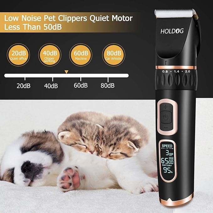 Dog Clippers Professional Heavy Duty Grooming Clipper 3-Speed Low Noise High Power Rechargeable Cordless Pet Tools for Small & Large Dogs Cats Pets with Thick Coats