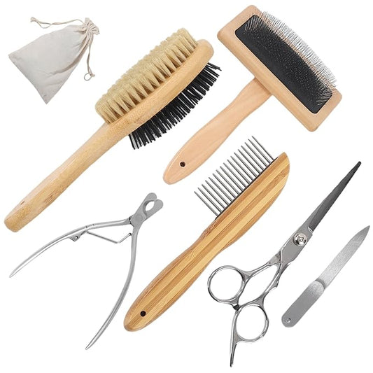 Dog Grooming Brush Kit,Deshedding Dog Brush for Shedding Short Hair Dogs with Pet Nail Clipper and File, Two Sided Pet Brushes for Dogs Removing Dirt & Loose Hair(7PCS) BLACK