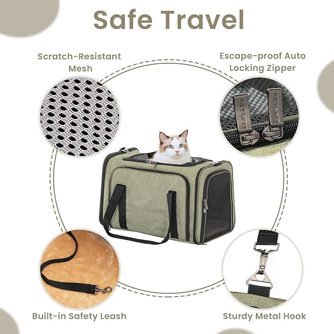 Petsfit Expandable Cat Carrier Dog Carrier, Soft-Sided Portable Pet Travel Carrier, Removable Soft Plush mat and Pockets, Locking Safety Zippers, 19x12x12 Inches