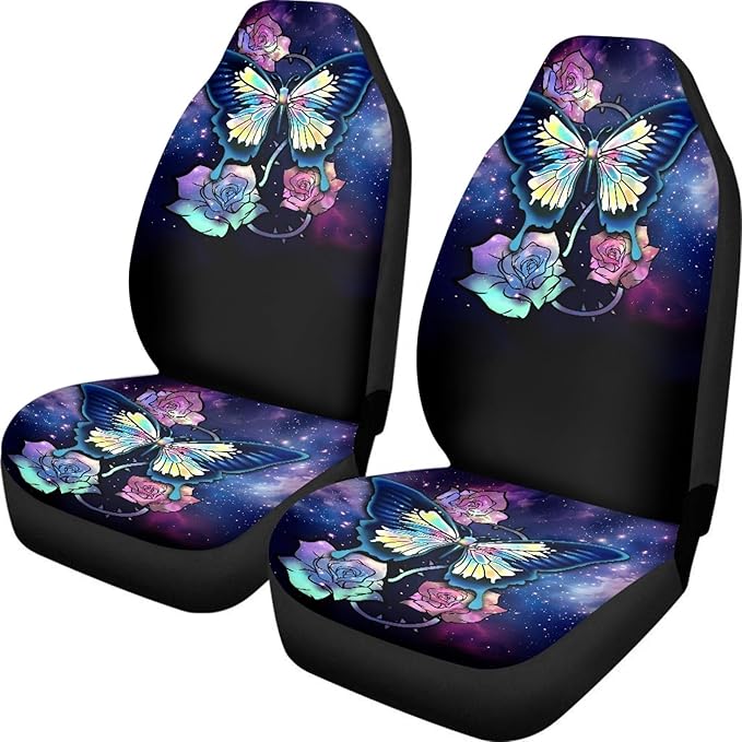 Galaxy Blue Butterfly Print Car Seat Covers for Women
