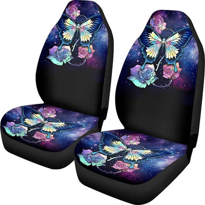 Galaxy Blue Butterfly Print Car Seat Covers for Women