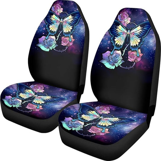 Galaxy Blue Butterfly Print Car Seat Covers for Women