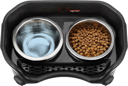 Neater Feeder - Express Model - Mess-Proof Cat Bowls (Cat, Black) – Made in USA – Elevated, No Spill, Non-Tip, Non-Slip, Raised Stainless Steel Food & Water Pet Bowls