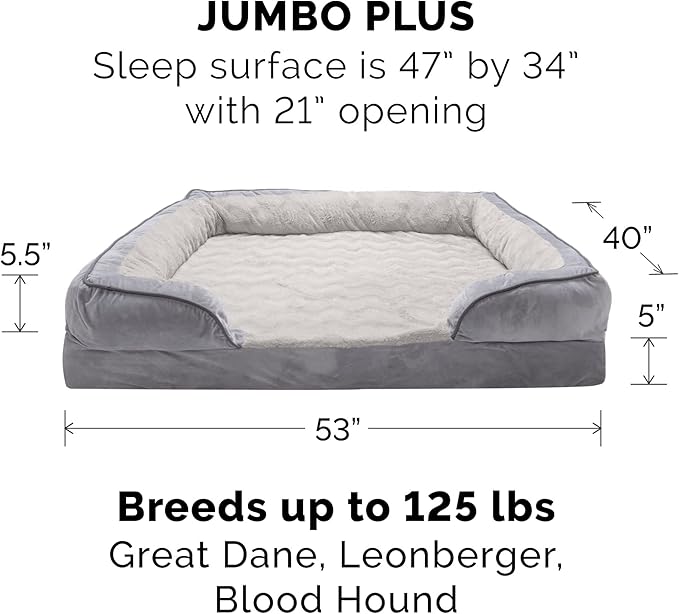 Furhaven Cooling Gel Dog Bed for Large Dogs w/ Removable Bolsters & Washable Cover 125 lbs