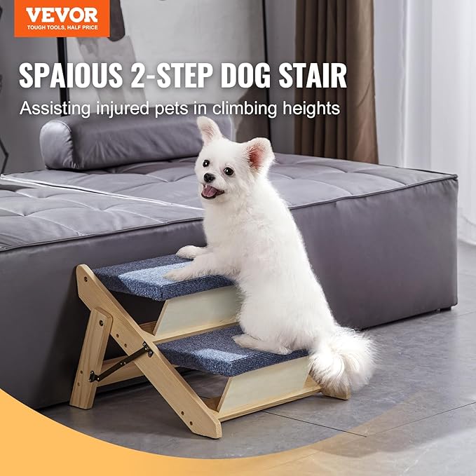 VEVOR Wood Pet Stairs/Pet Steps 2-in-1 Foldable 2 Steps 110 lbs