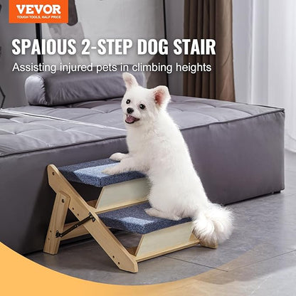 VEVOR Wood Pet Stairs/Pet Steps 2-in-1 Foldable 2 Steps 110 lbs