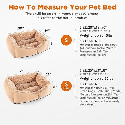 GASUR Rectangle Dog Bed for Medium Small Dogs Machine Washable Sleeping Sofa Non-Slip Bottom Cat Beds for Indoor Cats Warming Soft Calming Sleeping Puppy Bed(S Plus (25"x 21"x 8")