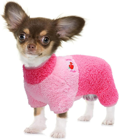 Turtleneck Dog Pajamas for Small Dogs Fleece Dog Sweater Warm Puppy Onesie Cute Dog Clothes Pjs Winter Outfits Pet Jumpsuits Cat Sweaters (Pink Strawberry, X-Small)